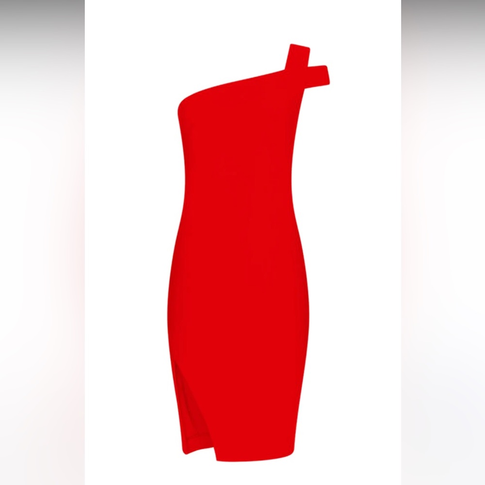 Likely Red One Shoulder Midi Dress